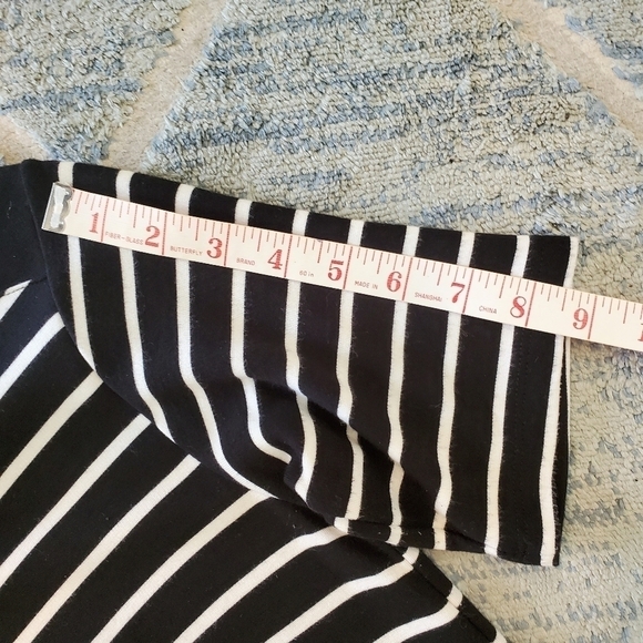 WAREHOUSE Bodycon Nautical Black /White striped Pockets Summer Knit Dress Sz 4-6 - Picture 9 of 13